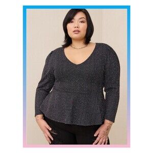 NWT Torrid 5X Black Rainbow Multicolor Boucle Knit V-Neck Peplum Top